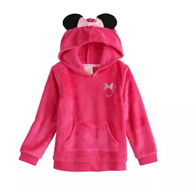 Disney Minnie Mouse Hoodie Toddlers 4T Plush Hooded Sweatshirt Tunic Pink Ears • $14.99