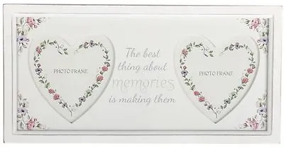 Gorgeous Wood Double Floral Heart Photo Frame ~ Memories Picture Frame • £11.99