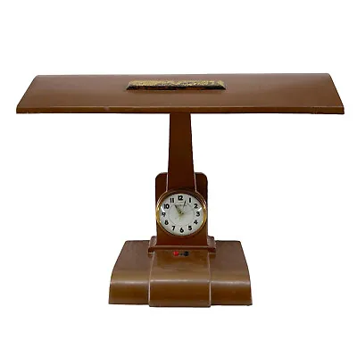 Vintage Litemaster Executor Desk Lamp Art Deco Telechron Clock Brown Metal • $99.99