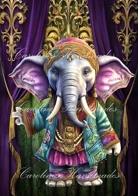 Mardi Gras Elephant A Designer MULTI-SIZE Cotton Fabric Quilt Block • $14.75