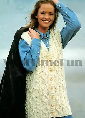Knitting Pattern Womens Long Length Aran Cable Design Waistcoat 32 -46  Bust • £1.80