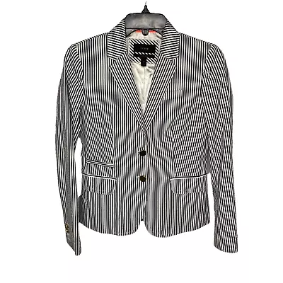 J Crew Schoolboy Blazer 0 Black White Stripe Two Button Jacket Lined Career • $49.99