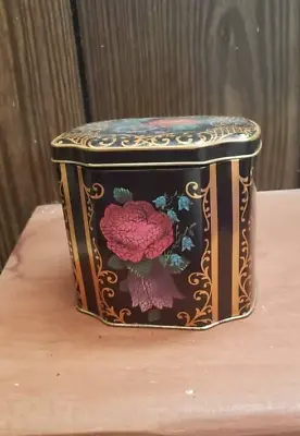 Vintage Decorative Tin Box Floral With A Tint Of Aged Gold Hinged Lid • $20