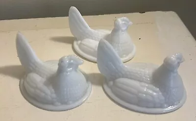 Lot Of 3 Milk Glass Hens On A Nest 4.5 Inches Tops Only • $12