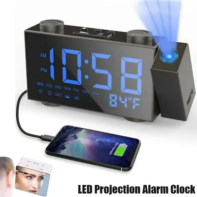 $19.84 • Buy Smart Digital LED Projection Alarm Clock FM Radio Time Temperature Projector AU