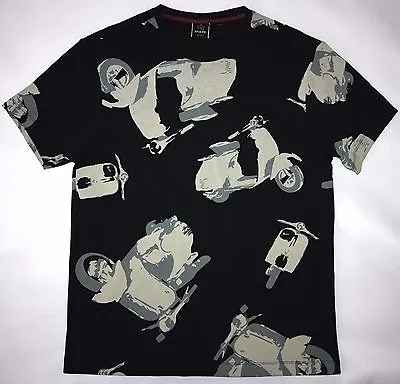 Merc Mens All Over Scooter Print Tee Shirt In Black Size M New Without Tags • £11.99