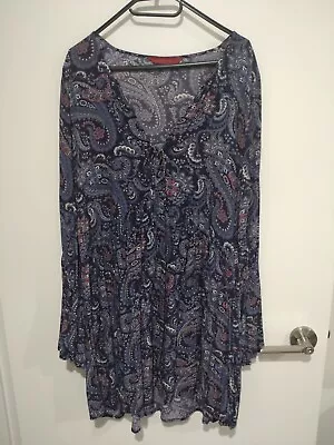 Tigerlily Paisley Long Sleeve Short Dress Size 10 Blue Boho  • $25
