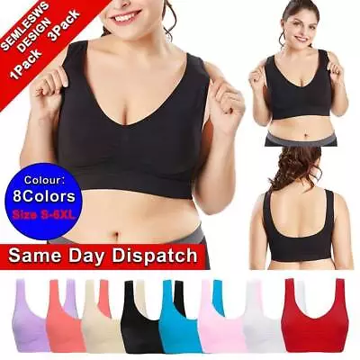 Plus Size Womens Seamless Sport Bras Crop Top Vest Comfort Stretch Unpadded Bra • £6.89