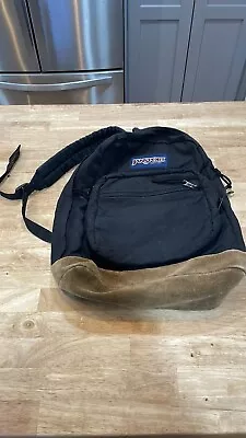 Vintage JANSPORT BACKPACK/BOOK BAG: Leather Bottom Black W/Brown Leather USA • $39.99