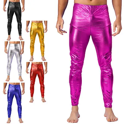Mens PU Leather Pants Nightclub Slim Fit Trousers Muscle Skinny Pants Wetlook • $8.27