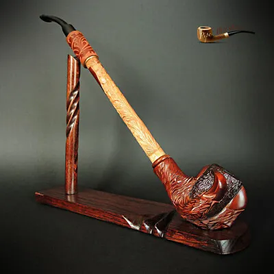 Hand Carved Wooden Tobacco Smoking Pipe + Stand Dragon Claw Churchwarden  Long • £59.99