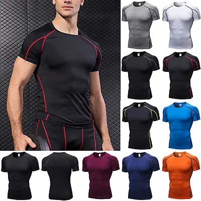 £12.11 • Buy Men Short Sleeve Compression T-Shirt Base Layer Fitness Tee Shirt Top Activewear