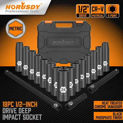 $61.74 • Buy HORUSDY 18Pc Deep Socket Set 1/2 Inch Drive Impact Socket Set Metric 10-24mm CRV