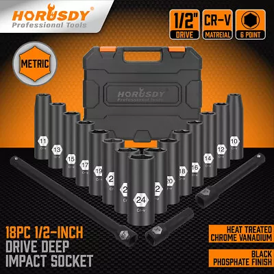 $61.74 • Buy HORUSDY 18Pc Deep Socket Set 1/2 Inch Drive Impact Socket Set Metric 10-24mm CRV