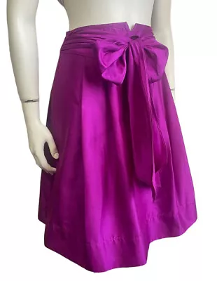 TRINA TURK Los Angeles High Waisted Magenta 100% Silk Bow Front Skirt Size 2 • $45