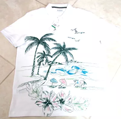 NEW Original Penguin BEACH SURF Print Polo Shirt MENS L White $69.00 • $35