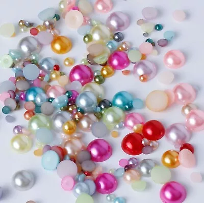 Flat Back Mixed Colours Pearl Rhinestone Face Gems Craft Card Making Embellish • £2.60