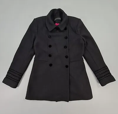 ZARA Womens Coat Black Medium Double Breasted Wool Blend • $25.25