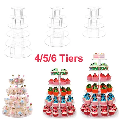 £12.78 • Buy Clear Acrylic Round Cupcake Stand Display Wedding Party 4/5/6 Tier Cake Stand