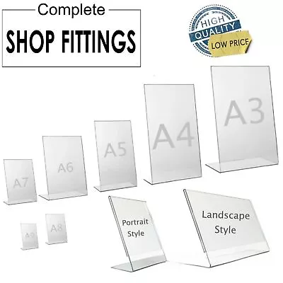 Acrylic Counter Poster Holder Perspex Leaflet Display Stand A3 A4 A5 A6 & A7 • £4.55