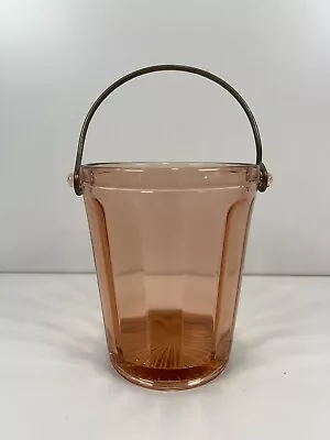Vintage Pink Depression Glass Ice Bucket MCM Barware Bail Handle Repurpose Vase • $16.95