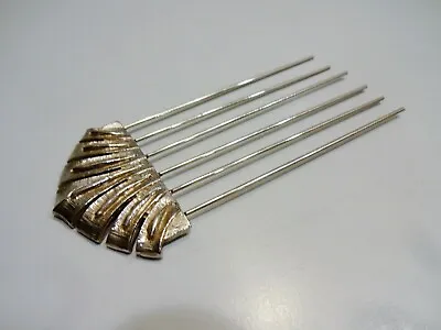 Vtg BRUSHED GOLD TONE HAIR PIN Metal Comb 6 Long Teeth Hairpiece Plastic Case • $14.99