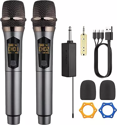 Rechargeable Wireless Microphones Dual CordlessMicrophones And Receiver Long Hou • £25.99