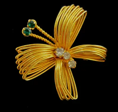 Small Vintage Signed Direction One Wire Butterfly Brooch Pin Rhinestones • $13.59