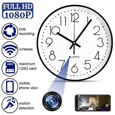 1080P HD Wifi IP Wall Clock Home Security Nanny Camera Support Phone Remote View • £71.23