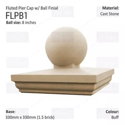 Fluted Pier Cap Cast Stone With Ball Finial Portland/Buff 4 Sizes Available • £269.99