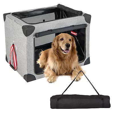 Portable 37 In Folding Dog Crate W/Mesh Mat &Locking Zippers For Cat Carrier Use • $69.95