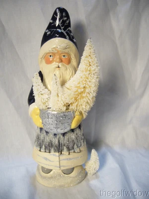 $260 • Buy Vaillancourt Folk Art Blue Santa With Silver Bowl & Winter Coat Signed By Judi
