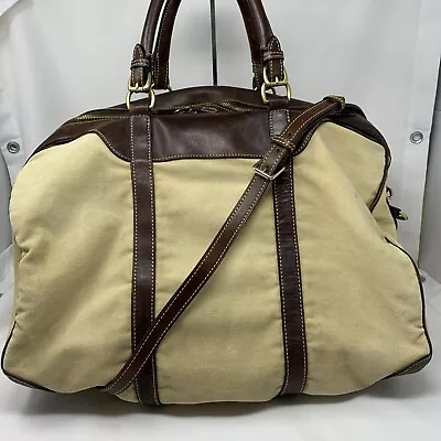 Mulholland Brothers Brown Leather & Canvas Duffle Travel Bag With Strap 2403019 • $119