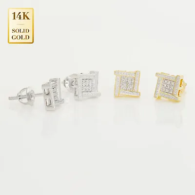 14K Real Diamond Mens Square Stud Earrings Real Solid Gold Genuine • $251.95