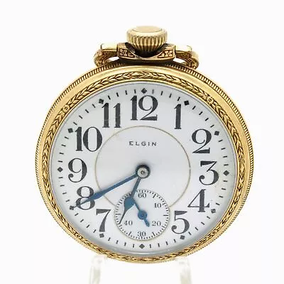 Antique 1918 Elgin Open Face Grade 455 Model 15 19J 16S Pocket Watch #WB671-4 • $51.03