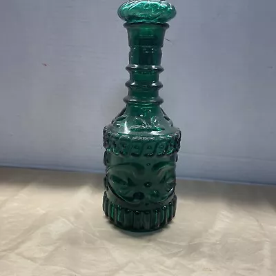 Green Glass Decanter  Bottle Vintage Jim Beam 11” Tall With Stopper • $42.73