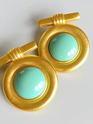 $125 • Buy Ben Amun Clip On Earrings Triple Signed Cabochon Green Statement Minty Condition