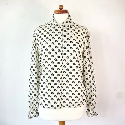 Vintage Handmade 70s Beige/Black Pattern Shirt Blouse Fit UK Size 12/14 • £20
