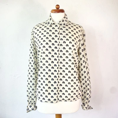 Vintage Handmade 70s Beige/Black Pattern Shirt Blouse Fit UK Size 12/14 • £20