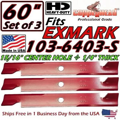 Copperhead 3-pk 60  Hd Exmark Blades 103-6403-s 140-1240 1/4  Thick Made In Usa • $47.95