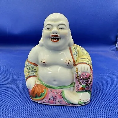 Chinese Laughing Buddha Lucky Budai Porcelain Vintage Hand Painted Statuette • £29.97