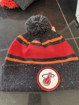 Mitchell And Ness Miami Heat Speckled Pom Beanie Nba Black/red/orange Nwt • $13.04