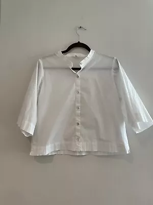 Eileen Fisher Button Shirt Womens XS Mandarin Collar White Blouse Boxy Top • $36