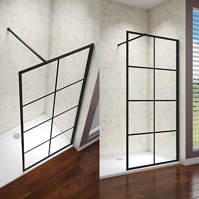 Matt Black Walk In Wet Room Shower Enclosure Cubicle NANO 8mm Glass Screen • £116
