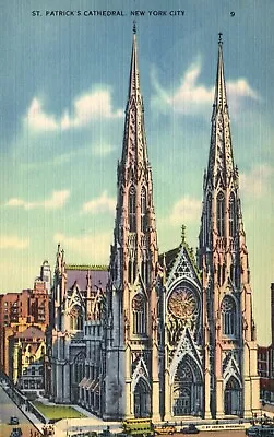 New York City NY St. Patrick's Cathedral Linen Vintage Postcard E6381 • $3