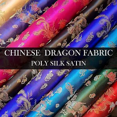 £5.75 • Buy Traditional Chinese Dragon Print Fabric Silky Satin Brocade Dress Craft Material