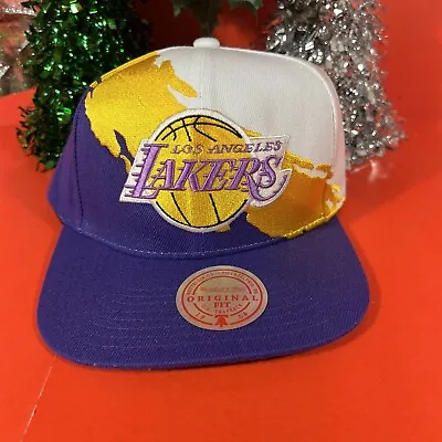 NEW Mitchell & Ness Los Angeles Lakers Paintbrush Adjustable Snapback Hat Cap • $29.99