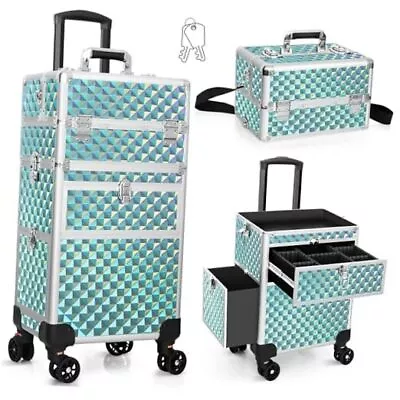 Professional Rolling Makeup Train Case Multi-functional Cosmetic Trolley Green • $176.06