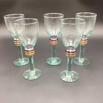 Pfaltzgraf Set 5 Mountain Shadow Multi-color Wafer Wine Glass Spanish Green Stem • $25