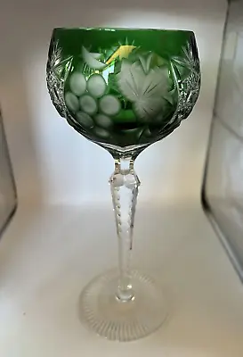 Vintage Bohemian Crystal Grassy Green Crystal Wine Goblet Wine Glass MINT! • $62.95